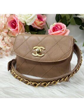 Chanel Bicolor CC Logo Waist Bag Pouch Beige